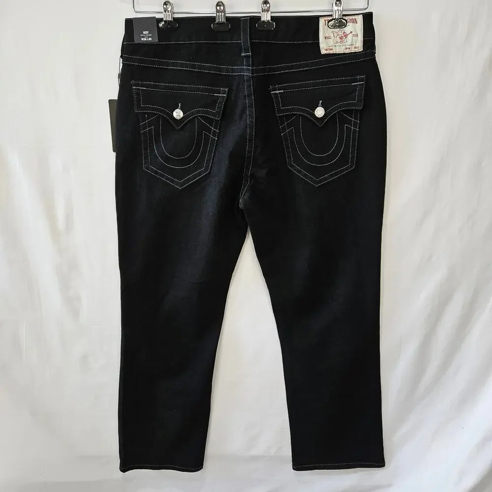 True Religion Men's Black Jeans Ricky Relaxed Straight Size 36x30